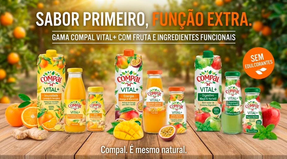 Compal Vital+ mockup com interface digital e estética limpa